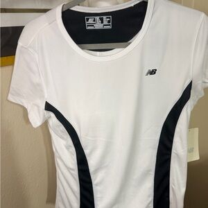New Balance White Short-Sleeve Performance Tee with Black Panels